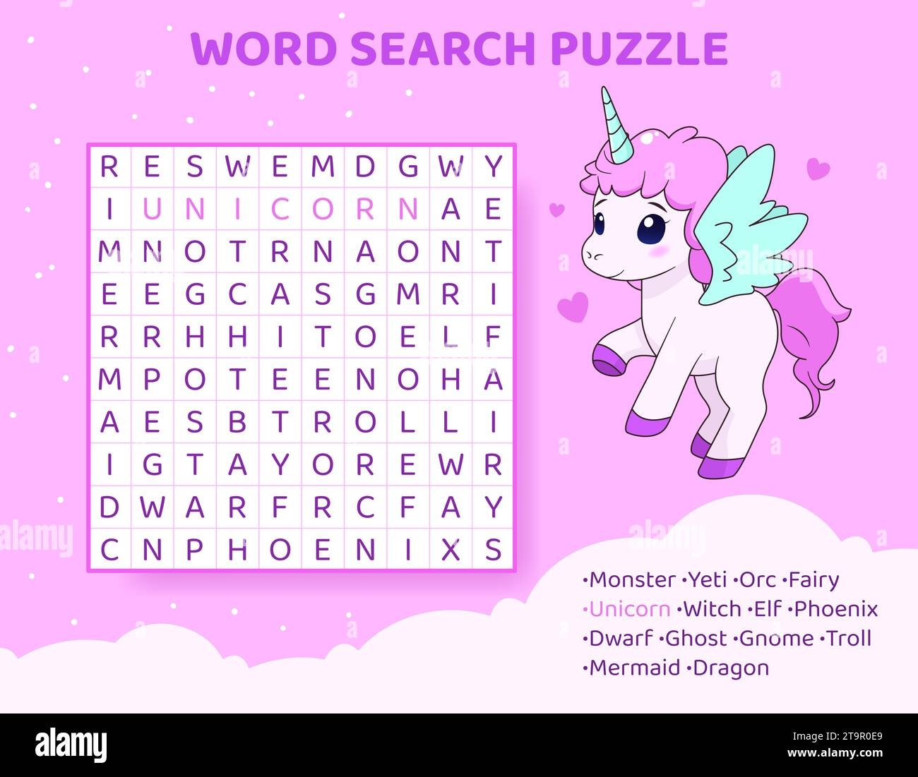 Word Search Puzzle With Magical Creatures And Animals Stock Vector Image Art Alamy