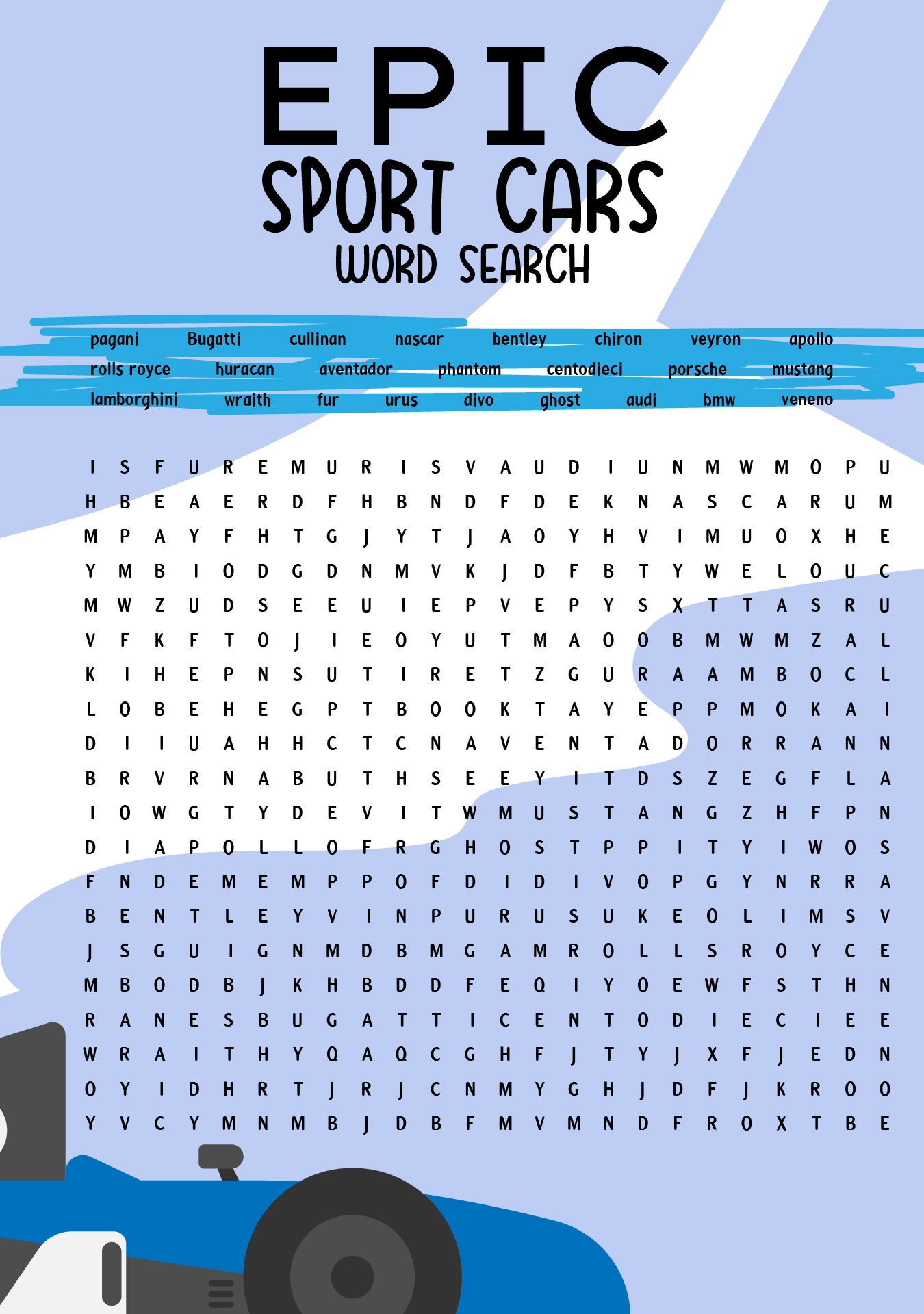 Word Searches Cars 10 Free PDF Printables Printablee