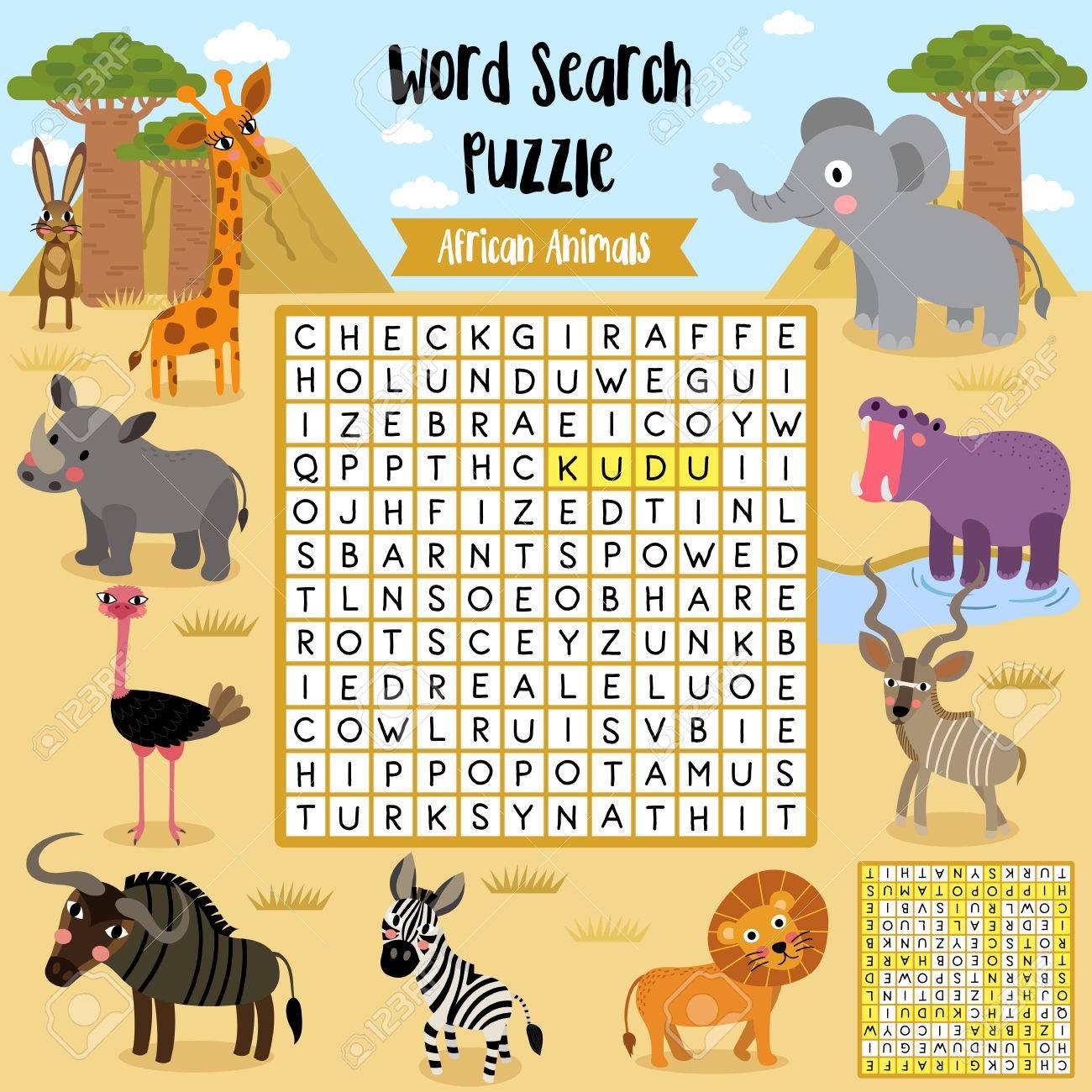 Word Search Animals Games Printable