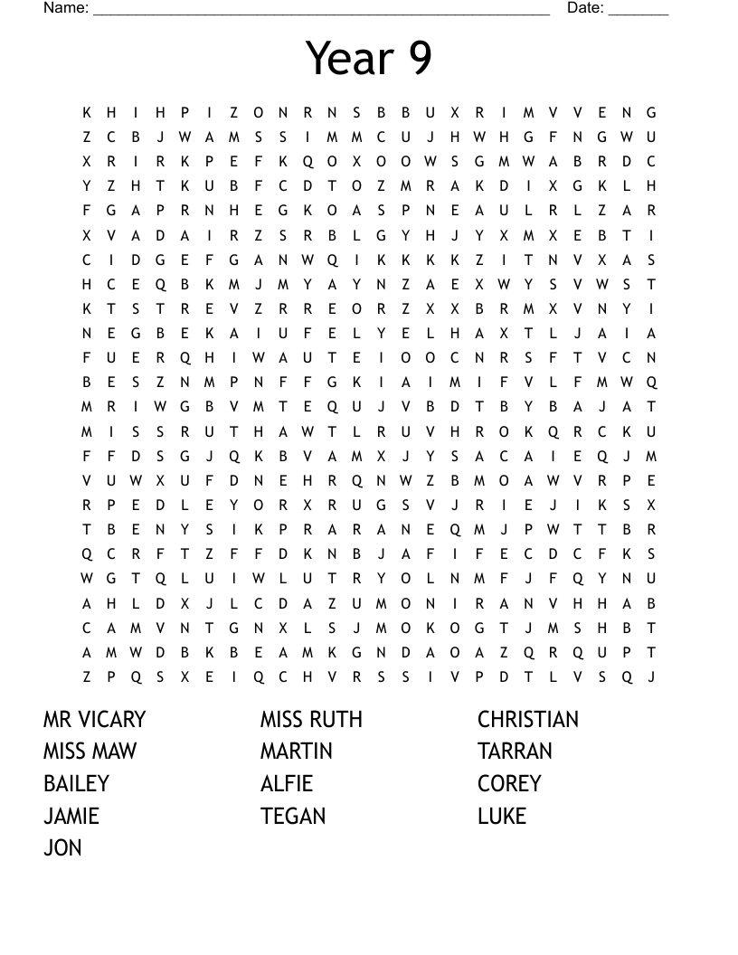 year 9 word search wordmint