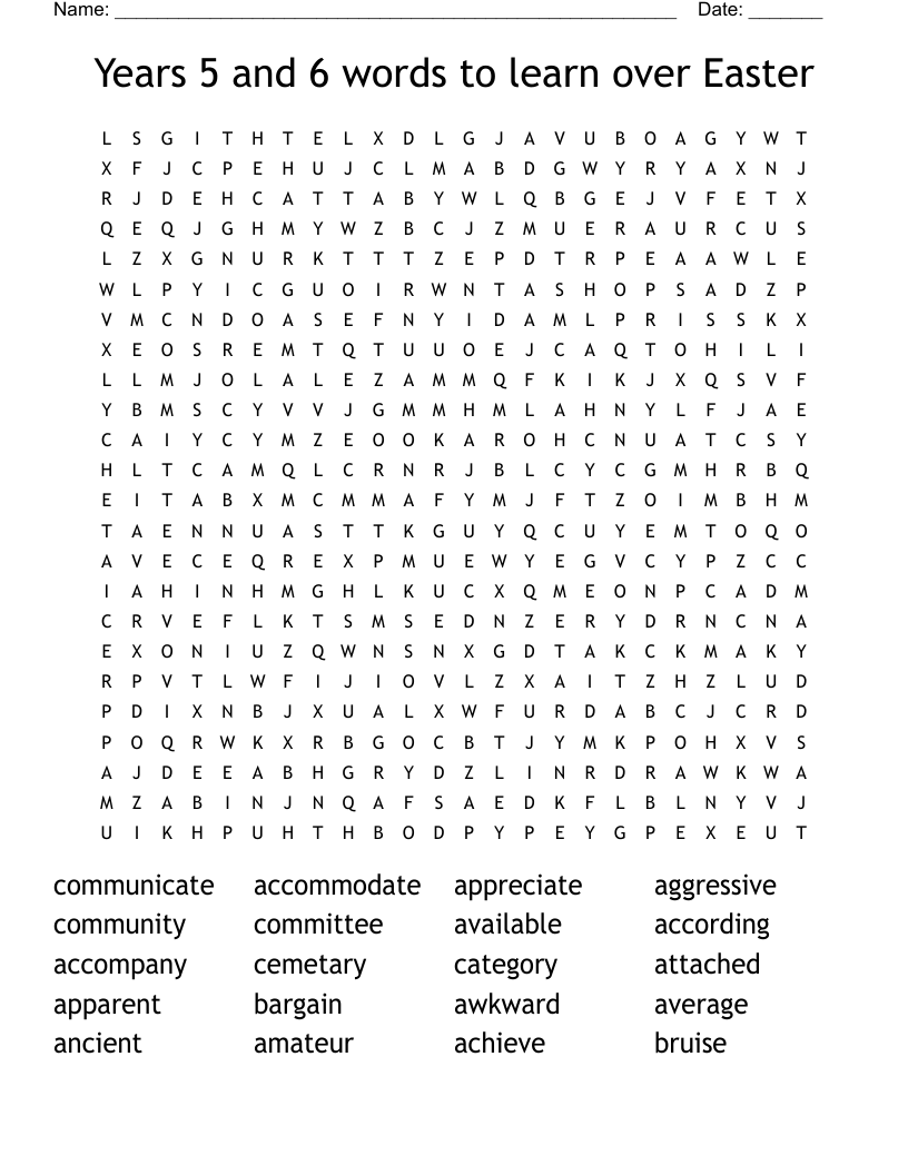 Years 5 And 6 Words To Learn Over Easter Word Search WordMint